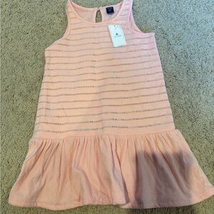 GAP Peach Pink Sleeveless Ruffle-Hem Dress with Metallic Stripe Detail